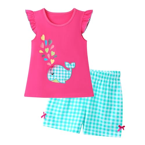 Image of HILEELANG Girls Cotton Short Set Summer 2 Piece Outfit T Shirt Shorts | 100% Cotton, Soft Breathable Fabric, 2 Piece Outfit Set, Elastic Waist, Summer Comfort for Toddler Little Girls