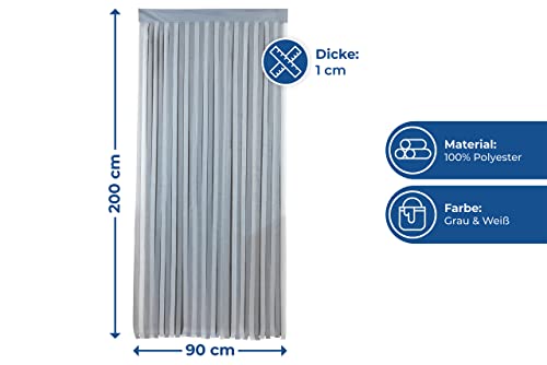 WENKO Maximex Türvorhang Grau-Weiß, praktischer Streifenvorhang gegen lästige Insekten und neugierige Blicke, inklusive Klettband, auch für Garderobenstangen, aus Polyester, 90 x 200 cm, zuschneidbar