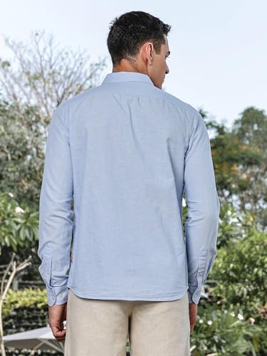 Image of Thomas Scott Men's | Solid | Premium Linen Blend | Spread Collar | Summer Wear | Long Sleeve | Shirts for Men