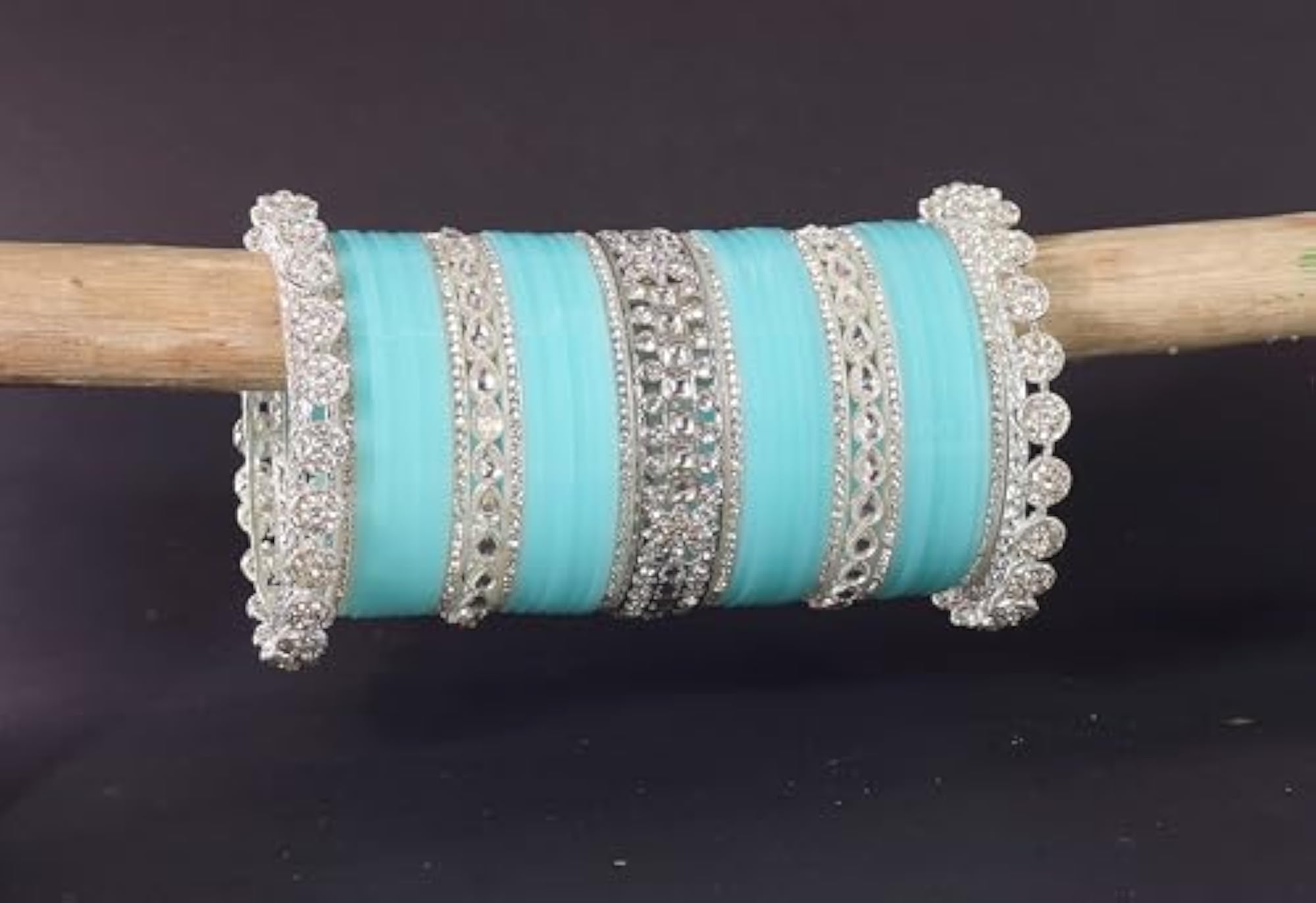 Bridal Silver Chuda Set with Zircon Diamond & Kundan Beads