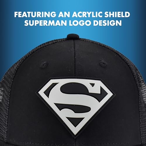 Image of Concept One Unisex Adult DC Comics Superman Logo Trucker Hat, Adult Adjustable Snapback Baseball Cap with Curved Brim for Men and Women