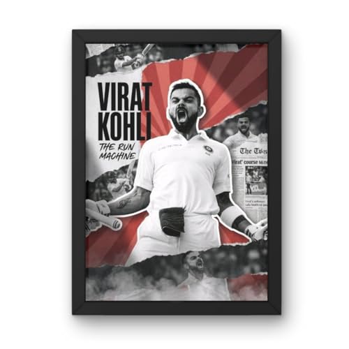 Image of Virat Kohli King Kohli Framed Poster, Cricket Sports Theme Wall Art, A4 Size 24x34 cm, Black Frame of Indian Cricketer (2)
