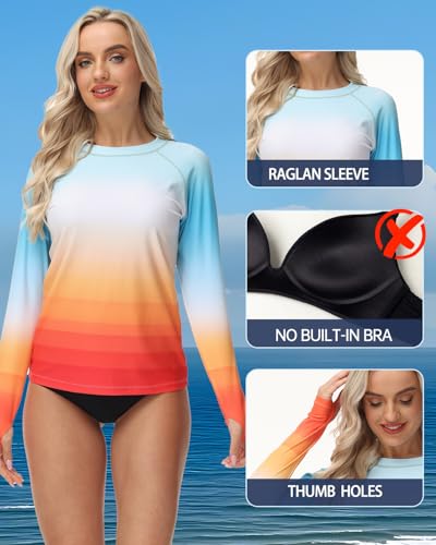 Womens Rash Guard UPF 50+ Swim Shirts Long Sleeve Quick Dry Water Beach Surfing Swimming Tops with Thumb Hole - Image 5
