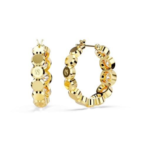 Swarovski Imber hoop earrings, Round cut, clear, Gold-tone finish4