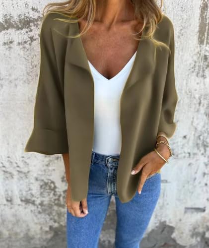 Peculiaral Faux Suede Cardigan, Casual Loose Lightweight Buttonless Solid Color Open Front Lapel Jacket for Women4