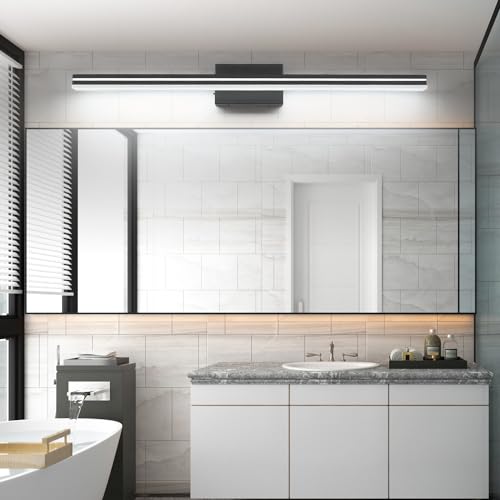 Image of SineRise LED Modern Bathroom Vanity Light Bar (40-Inch, 3000K /4000K /6000K), Matte Black Dimmable Modern Acrylic Bathroom Wall Lighting Fixtures Over Mirror
