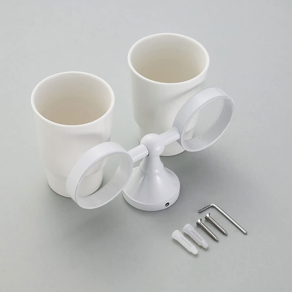 Zahnbürstenhalter, wandmontierter Doppel-Zahnbürstenhalter, Keramik-Becherhalter mit mattiertem Keramikbecher, Zahnpasta-Rasierer-Organizer, Waschraum-Aufbewahrung, Badezimmer-Accessoires (weiß)