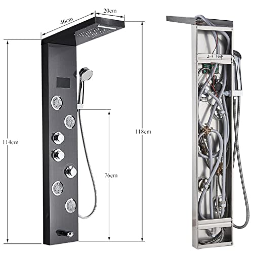 Panel de Ducha con LED y Columna de Lluvia, Sistema de Boquillas para Masaje, Columna Mezcladora de Ducha - Negro 9001 miniatura 5