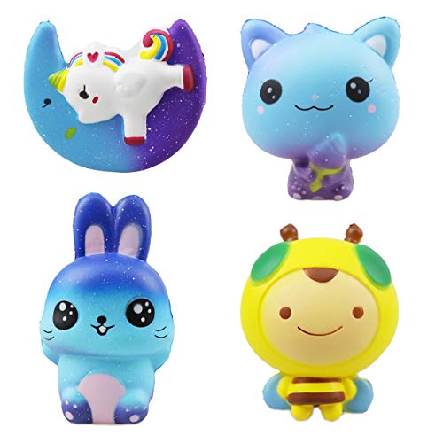 ZYDTRIP 4 Stück Squishy Spielzeug Niedliche Squishies Spielzeug Set Kawaii Party Geschenke Langsam steigendes Spielzeug für Kinder Erwachsene Mädchen Jungen (Verträumte Farbe) Cover