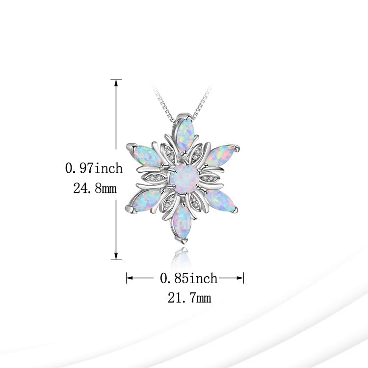 AXELUNA White Created Opal Snowflake Necklace Sterling Silver Cubic Zirconia Snow Flower Christmas Jewelry for Women Winter Gift2