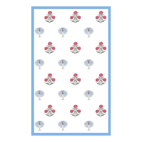 Image of BLOCKS OF INDIA Hand Block /Batik Print Rectangular Table Cloth for 6 Seater Dining Table (60 Inch X 90 Inch)(Open Blue Motifs)