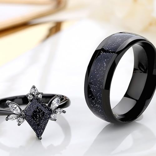 Engagement Rings for Couples, 7x10 Kite Shaped Couple Rings, Blue Sandstone Orion Nebula Ring Set, Promise Rings for Women4