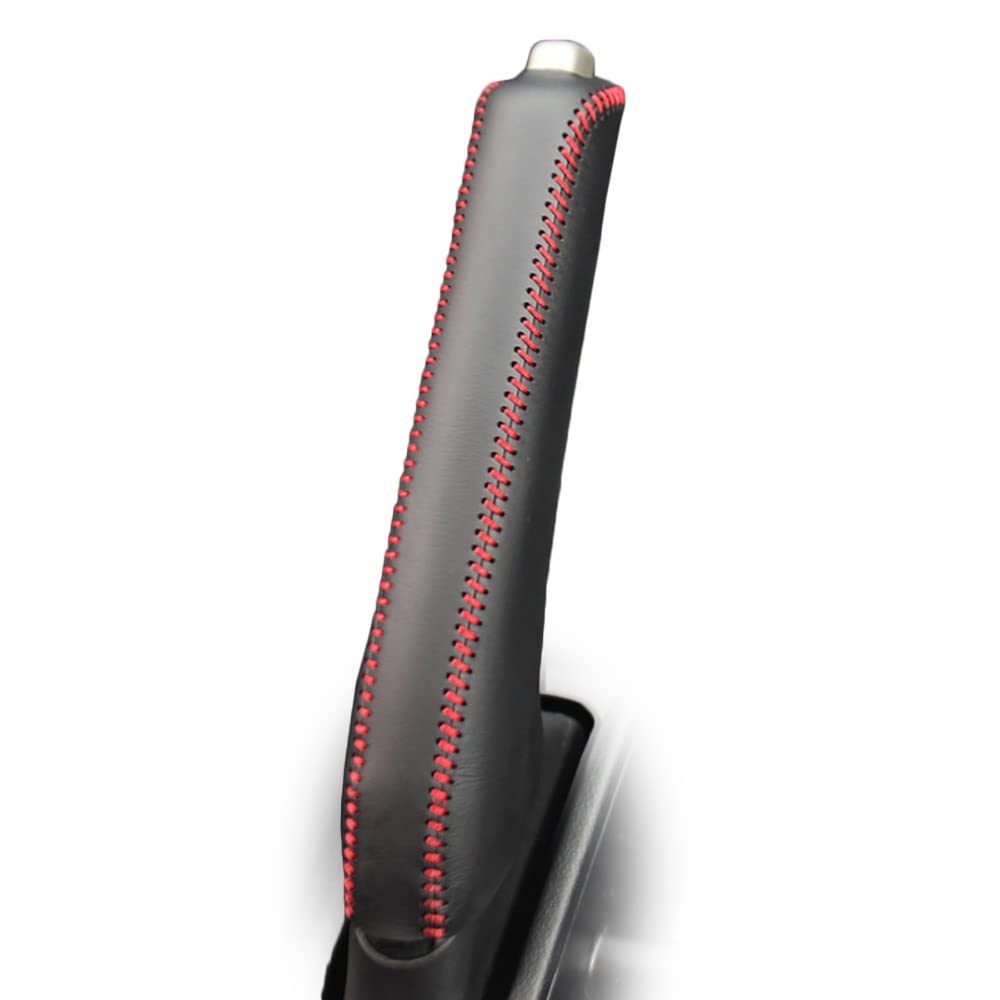 Handbremsengriffe Echte Lederauto Handbremsabdeckungen Hülle Fit verwendet for Honda Fit 2014 Autohandbremse Grips Auto Cover schwarz/roter Faden (Color : Noir)
