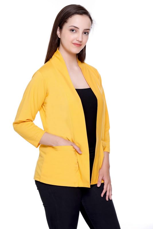 Front Open Shrug for Women & Girl | Women Waterfall Collar Front Open 3/4th Sleeves Long Cotton Shrug (DPL-PWT-03)-image-25