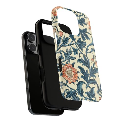 Coque rigide iPhone 16 Pro florale bleu et orange haute finition - 3