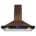 AKDY Wall Mount Range Hood - Embossed Copper Hood Fan for Kitchen - 4-Speed Professional Quiet Motor - Premium Touch Control Panel - Elegant Vine Design - Dishwasher Safe Baffle Filters (30 in.)