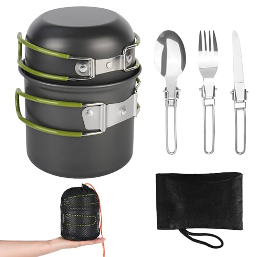 YYTECH Juego de Vajilla de Camping, Ollas de Aluminio, Juego de Cocina Plegable para Camping, Juego de Cocina de Camping con Cubiertos Y Olla, Vajillafür Camping Outdoor Kochen Wandern Reisen