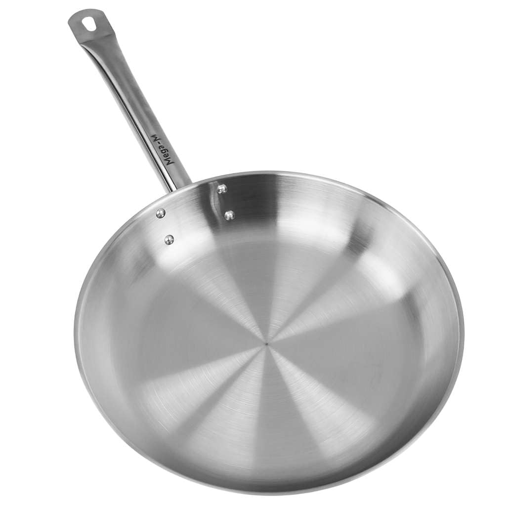 MEGA-M Patelnia Gastronomiczna ze Stali Nierdzewnej 28 cm | Trójwarstwowe Dno Sandwich, Do Kuchenek Gazowych Ceramicznych i Indukcyjnych, Inox