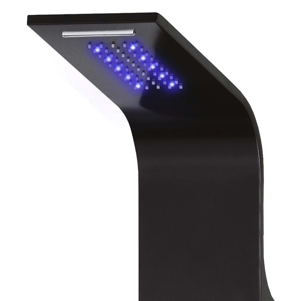 Pannello doccia in alluminio nero, 20 x 44 x 130 cm, con doccia a pioggia, soffione massaggiante e illuminazione LED, moderno sistema doccia per bagno, benessere e relax