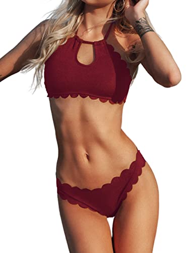 CUPSHE Damen Bikini Set Neckholder Wellenkante Bikini Bademode...
