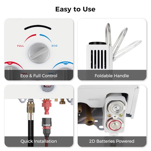 Image of Tankless Water Heater, Camplux 1.58 GPM Propane Portable Water Heater With Pump Kit, White