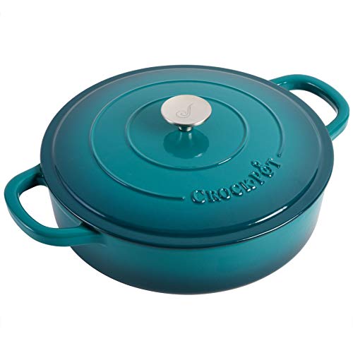 Crock Pot Artisan Enameled Cast Iron Braiser W/Lid, 5 Quart, Teal Ombre #TOP3