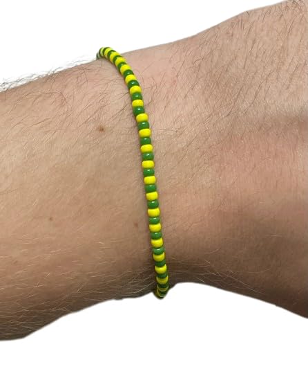 Miniatura 2 de 3mm Sunny Glossy Citrus Yellow and Green Seed Bead Stretch Cord Bracelet (8" Inches - Large)