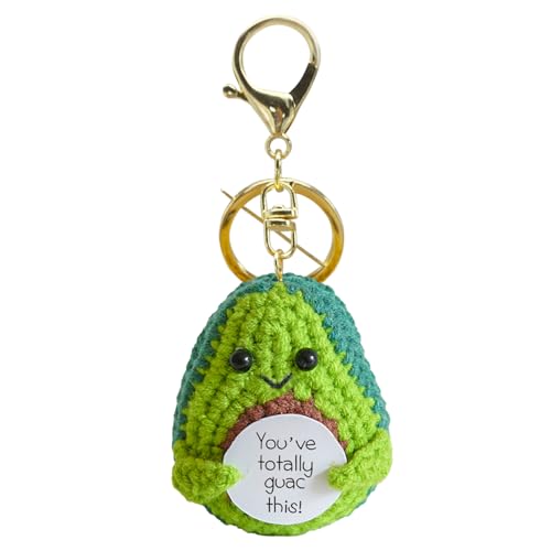 FANCYWUXI Positive Avocado Pocket Hug, Lustige Gestrickte Avocado mit Schlüsselanhänger, Mini-PlüSch Figuren Positive Avocado Puppe, Geschenk Für Freund Avocado Puppe