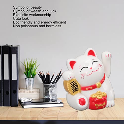 Solar Powered Waving Cat, Chinese Wealth Lucky Cat Waving Arm Solar Fortune Cat Statue, Beckoning Waving Arm Fortune Lucky Cat for Decorating Front Desk Car Business Openings (Sit Sideways White) - Image 3
