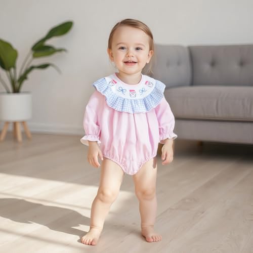 Newborn Infant Baby Girl Christmas Outfit Embroidery Long Sleeve Smocked Bubble Romper Ruffle Bodysuit4