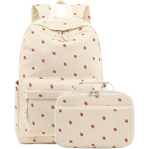 Bluboon Backpack for Girls Kids Preschool Backpack with Lunch Box Kindergarten School Bookbags Set (Corduroy Strawberry) Cover
