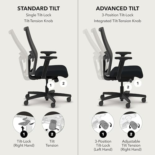 HON Ignition 2.0 Mid‑Back Ergonomic Office Chair, Mesh Task Seating with Lumbar Support, Advanced Synchro‑Tilt, Height and Width Adjustable Arms, Black Frame, Black — view 4
