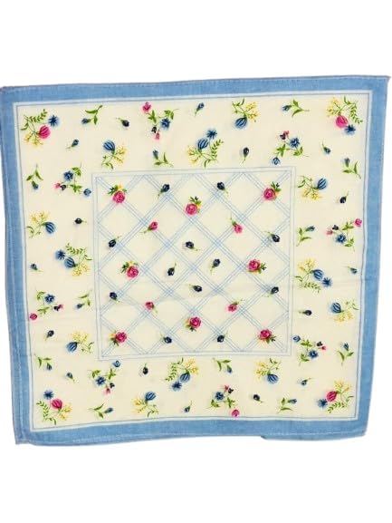 Women's Cotton Handkerchief, Floral Print, Multicolour, Lightweight, Square Hanky with Flower Wreath Design, Pack of 5-image-26