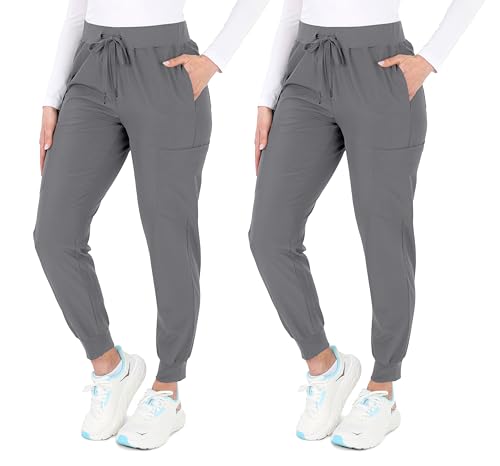 Image of READY SET SCRUBS - Scrub Pants for Women - 2 Pack - Cargo Jogger Pants Set with 8 Pockets - Yoga Waistband - Soft & Stretchy