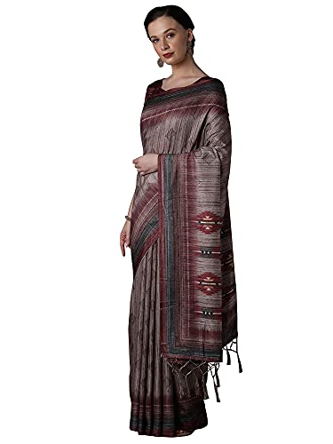Image of AKHILAM Silk Blend Women Casual Pashmina Silk Abstract Printed Saree With Unstitched Blouse Piece(Grey 4Ksmra4 Parent)