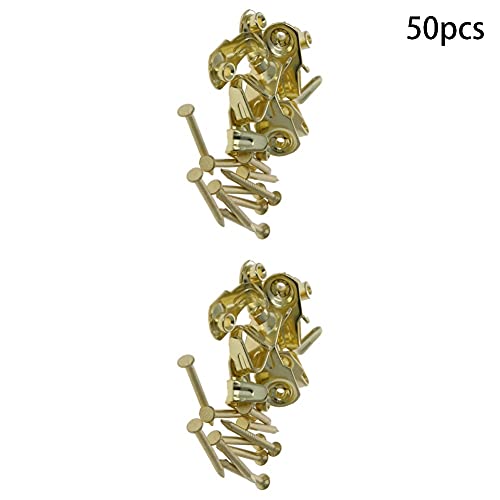Image of Picture Hangers 0.7mm Thick Picture Hooks with Nails Professional Picture Hanging Kit, for Office Pictures House Decoration Clock Wall Mounting Brass Tone 50pcs