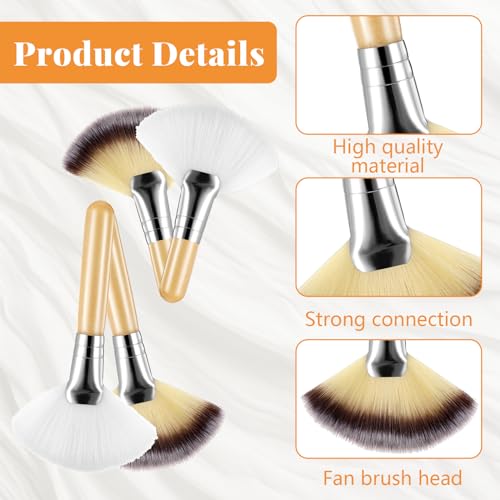 Qianyu 4 Pieces Facial Fan Brushes Soft Synthetic Fibers Makeup Brushes with Wooden Handle Blush Powder Cosmetic Applicator for Blending Face Highlighting Eyeshadow Buffing Portable Cosmetic Tools - Image 3