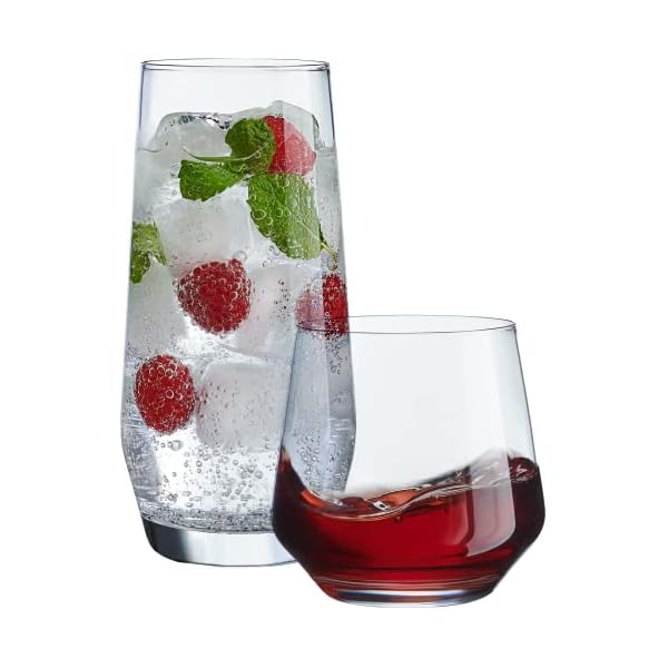 Set of 8 Clear Drinking Glasses Goblets & Chalices Cups - Glass Drinkware for Kitchen & Dinnerware - Glass Cups for Cocktails, Water, Juice, Beer, Stemless Rocks Glasses for Wine and Whiskey Drinks