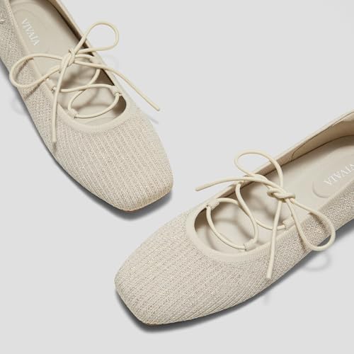 Image of VIVAIA Miley Women's Mary Jane Flats Shoe with Stylish 3 Laces Comfortable Square Toe Ballet Flats for Women Daily Outfit