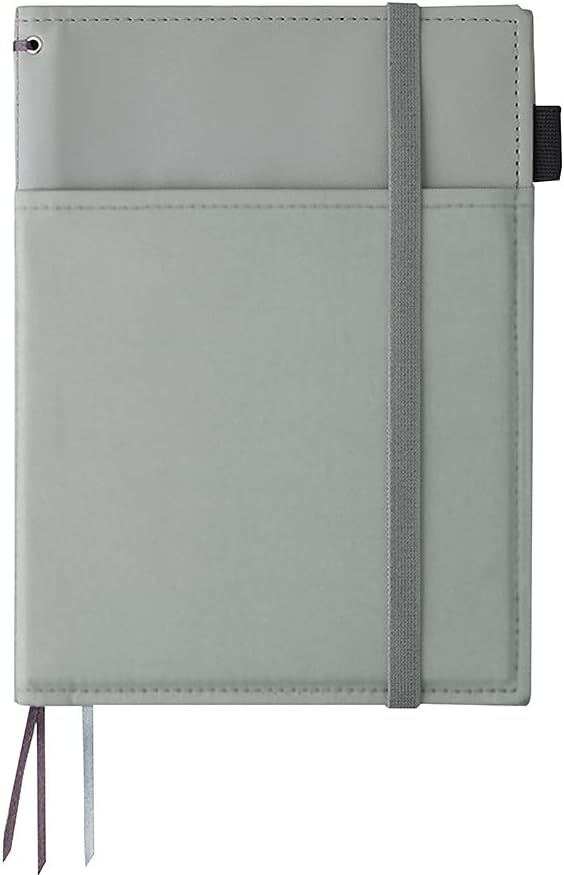 KOKUYO Systemic Synthetic Leather Cover Notebook, with One A5, B 6mm Ruled, 28 Lines, 50 Sheets, Twin Ring Edge Title Notebook, Gray, Japan Import (NO-V685B-M)