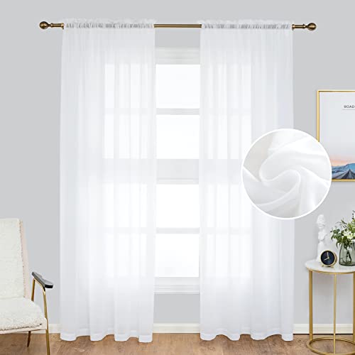 Anjee White Chiffon Sheer Curtains 96 Inches Long 2 Panels For Backdrop,Rod Pocket Semi Transparent Window Drapes,Silky Soft Sheer Chiffon Curtains For Living Room Bedroom Home Party Decoration #TOP8