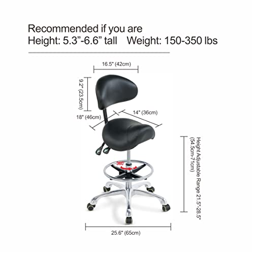 Grace&Grace Ergonomic Rolling Saddle Stool Chair With Wheels Adjustable Swivel Stool With Back And Footrest Heavy Duty For Esthetician, Artist, Dental, Medical, Spa, Salon, Cutting, Home Office #TOP2