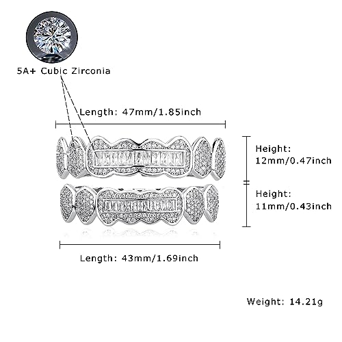 JINAO 8 Tooth Grillz 14K Gold Plated Iced Out Baguette Round Simulated Diamond Grills for Your Teeth for Men Women2