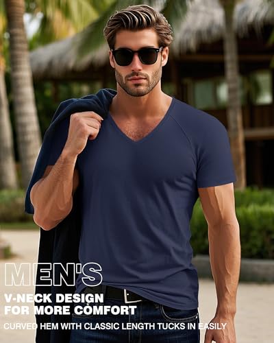 Riyiper 3 Pack Men's V Neck T-Shirts Short Sleeve Curved Hem Casual Shirts Raglan Soft Basic Tee 2025 Summer Clothes2