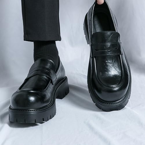 Men's Comfortable Soft Leather Round Toe Loafers Platform Chunky Fashion Business Casual Formal Work Shoes Retro Anti-Slip Lug Sole Slip-On Penny Loafers for Men3