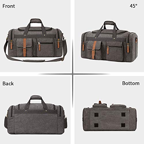 Plambag Large Canvas Duffel Bag Overnight Travel Tote Weekend Bag(Gray)