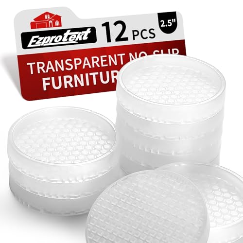 Image of Ezprotekt Non Slip Furniture Pads, 12 Pcs 2.5 inch Anti Skid Rubber Caster Cups, Round Furniture Coasters for Hardwoods Floors, Anti-Slip Grippers, Furniture Stoppers to Prevent Sliding (Clear)