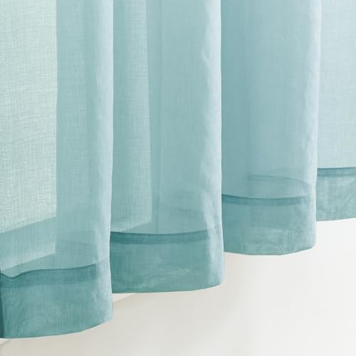 MYSTIC-HOME Sheer Curtains 63 Inch Length, Rod Pocket Voile Drapes for Living Room, Bedroom, Window Treatments Semi Crinkle Curtain Panels for Yard, Patio, Parlor, Set of 2, 52"x 63", Grey Teal - Thumbnail 5
