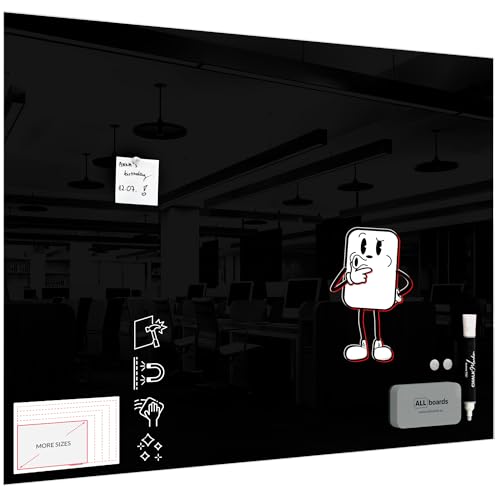 ALLboards Glasboard Magnetisch Schwarz 120x90cm, Rahmenlos, Glastafel, Magnettafel, Gehärtetes Glas