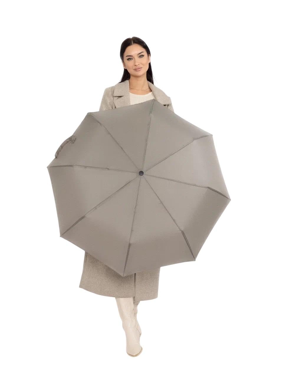 Windproof Travel Umbrella - Compact, Light, Full Automatic Open/Close - Folding Backpack Umbrella for Rain & Sun UV Preotection For Men & Women, Unbreakable 8 Fiberglass Ribs UK Design (Light Grey)